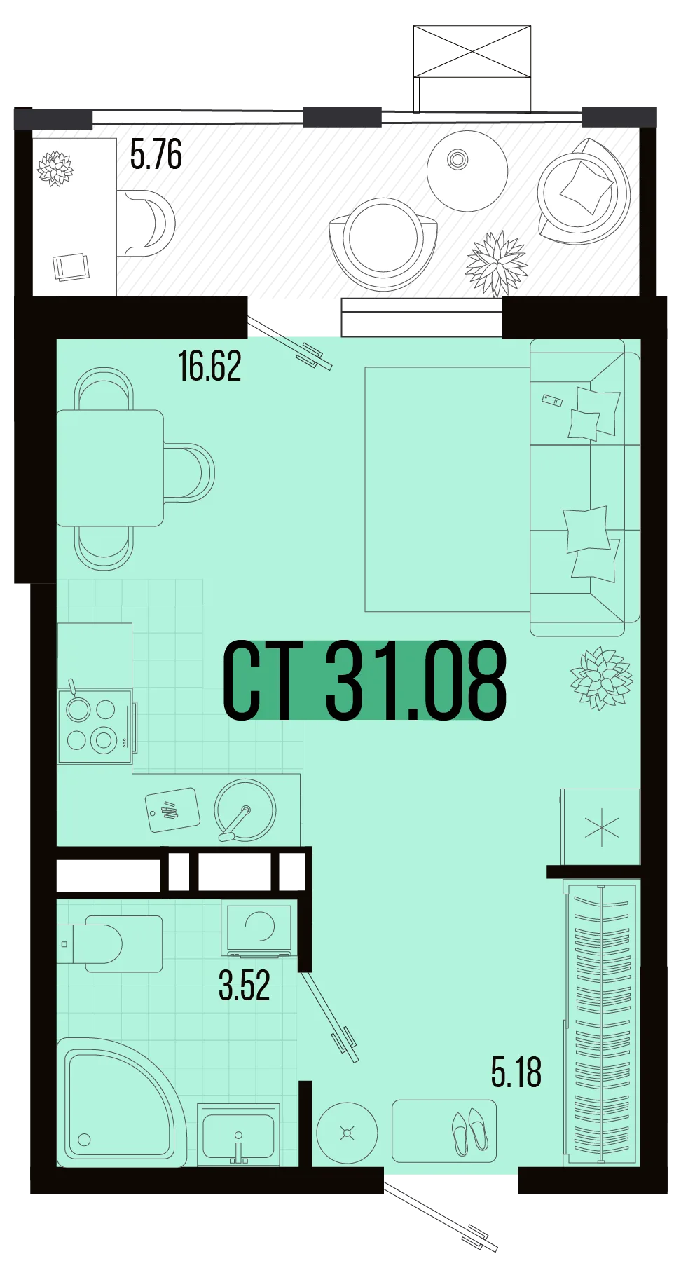 Планировка Студия, 28.2 м² ЖК «Цветной бульвар»