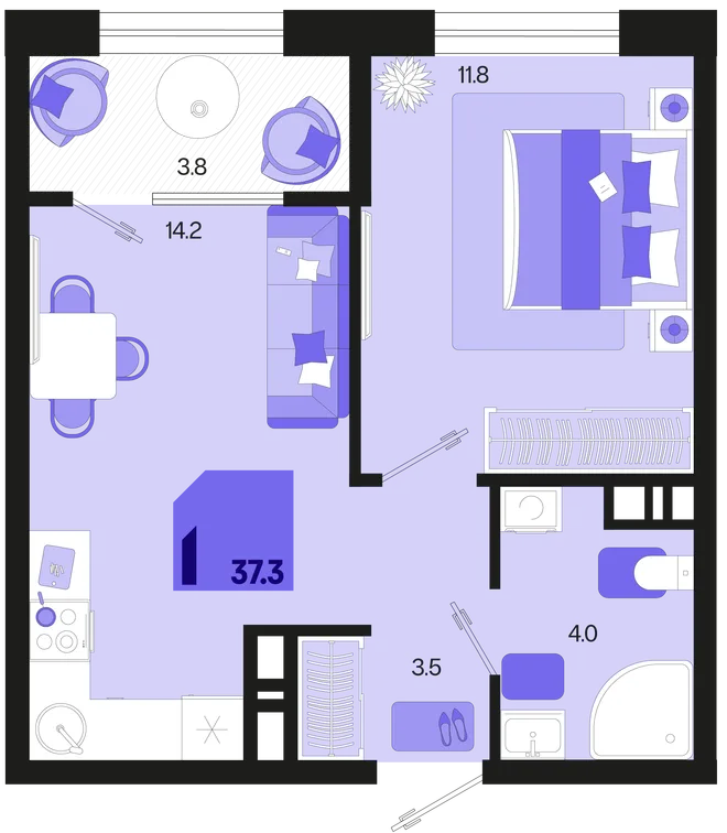 Планировка 1-комн. квартира, 37.3 м² ЖК «Первое место» Планировка 1-комн. квартира, 37.3 м² ЖК «Первое место»