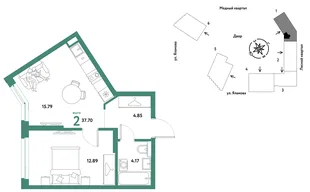 Планировка 2-комн. квартира, 37.7 м² ЖК «Сибирский сад»