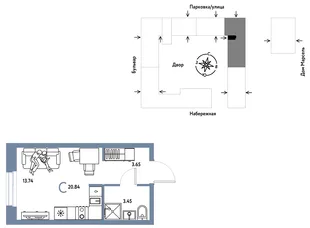 Планировка Студия, 20.84 м² ЖК «Европейский берег 2.0»