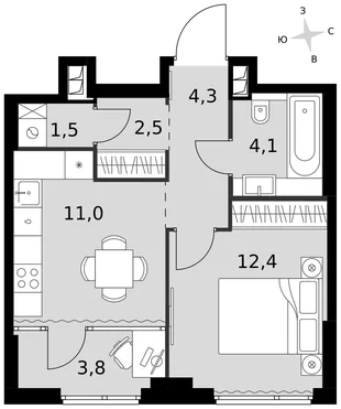 Квартира 1-комн. квартира, 39.6 м² ЖК «Sydney City» Фото 1 Квартира 1-комн. квартира, 39.6 м² ЖК «Sydney City» Фото 1