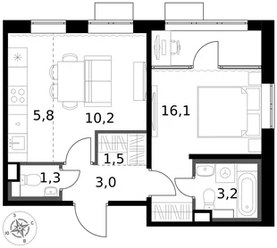 Квартира 2-комн. квартира, 41.1 м² ЖК «1-й Химкинский» Фото 1 Квартира 2-комн. квартира, 41.1 м² ЖК «1-й Химкинский» Фото 1