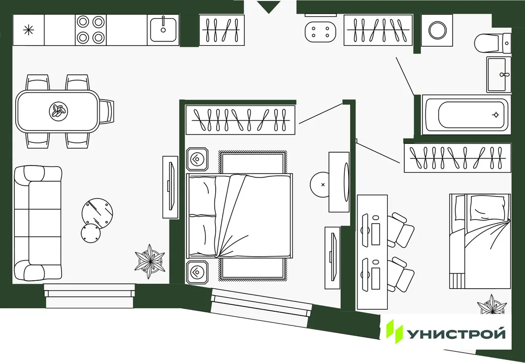 Планировка 2-комн. квартира, 50.4 м² ЖК «Парковый квартал 2.0»
