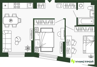 Планировка 2-комн. квартира, 50.4 м² ЖК «Парковый квартал 2.0»