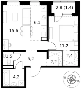 Квартира 2-комн. квартира, 49.8 м² ЖК «1-й Ясеневский» Фото 1