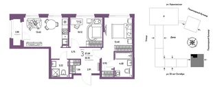 Планировка 3-комн. квартира, 57.09 м² ЖК «Сердце Сибири»