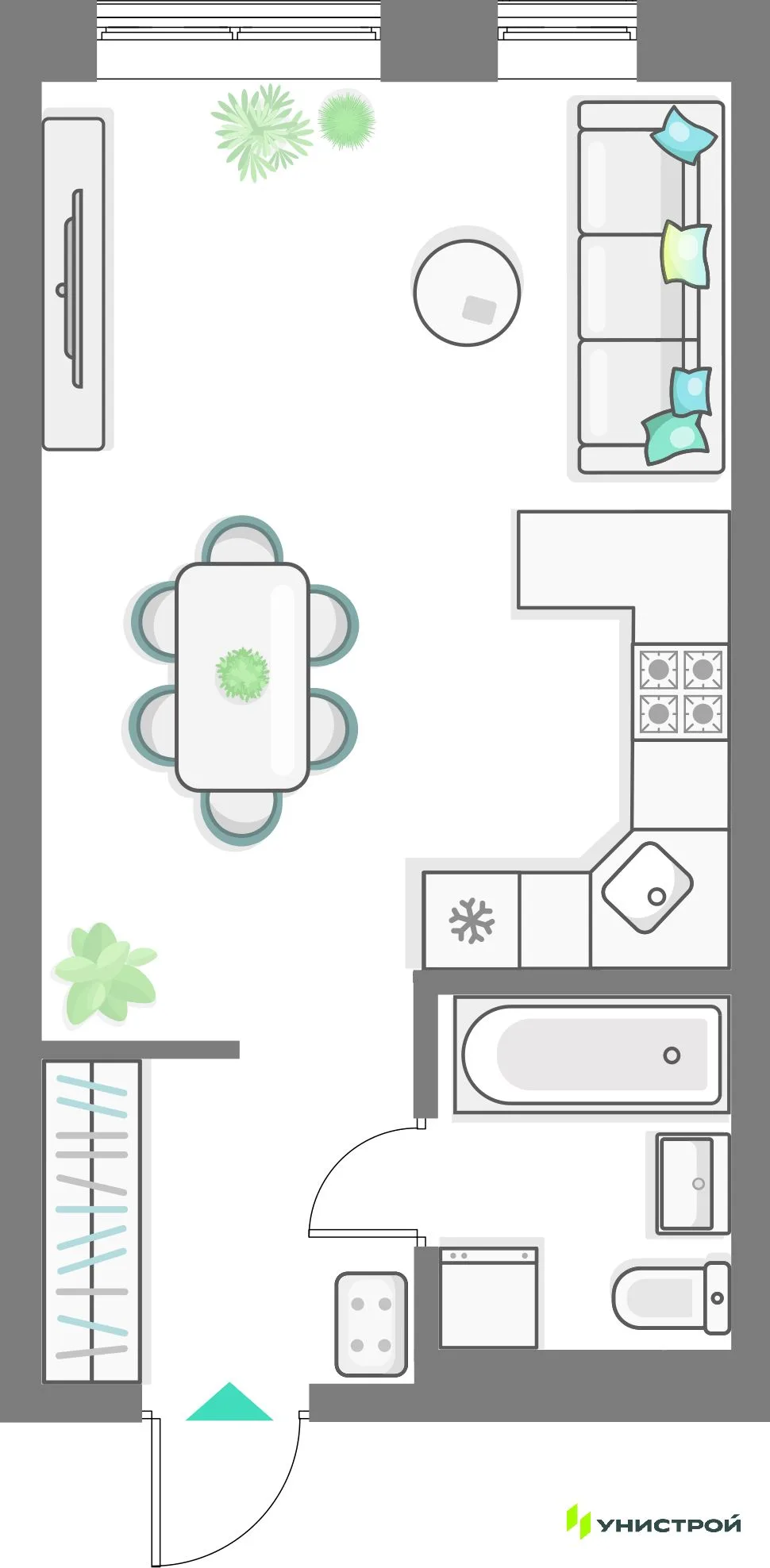 Планировка 1-комн. квартира, 33.42 м² ЖК «Лето»