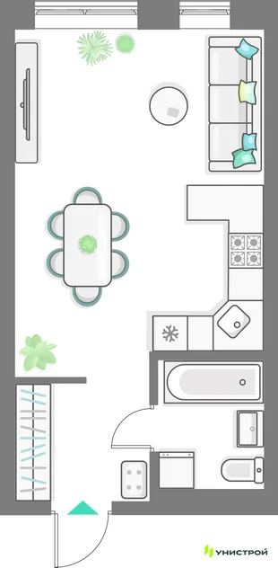 Планировка 1-комн. квартира, 33.42 м² ЖК «Лето»