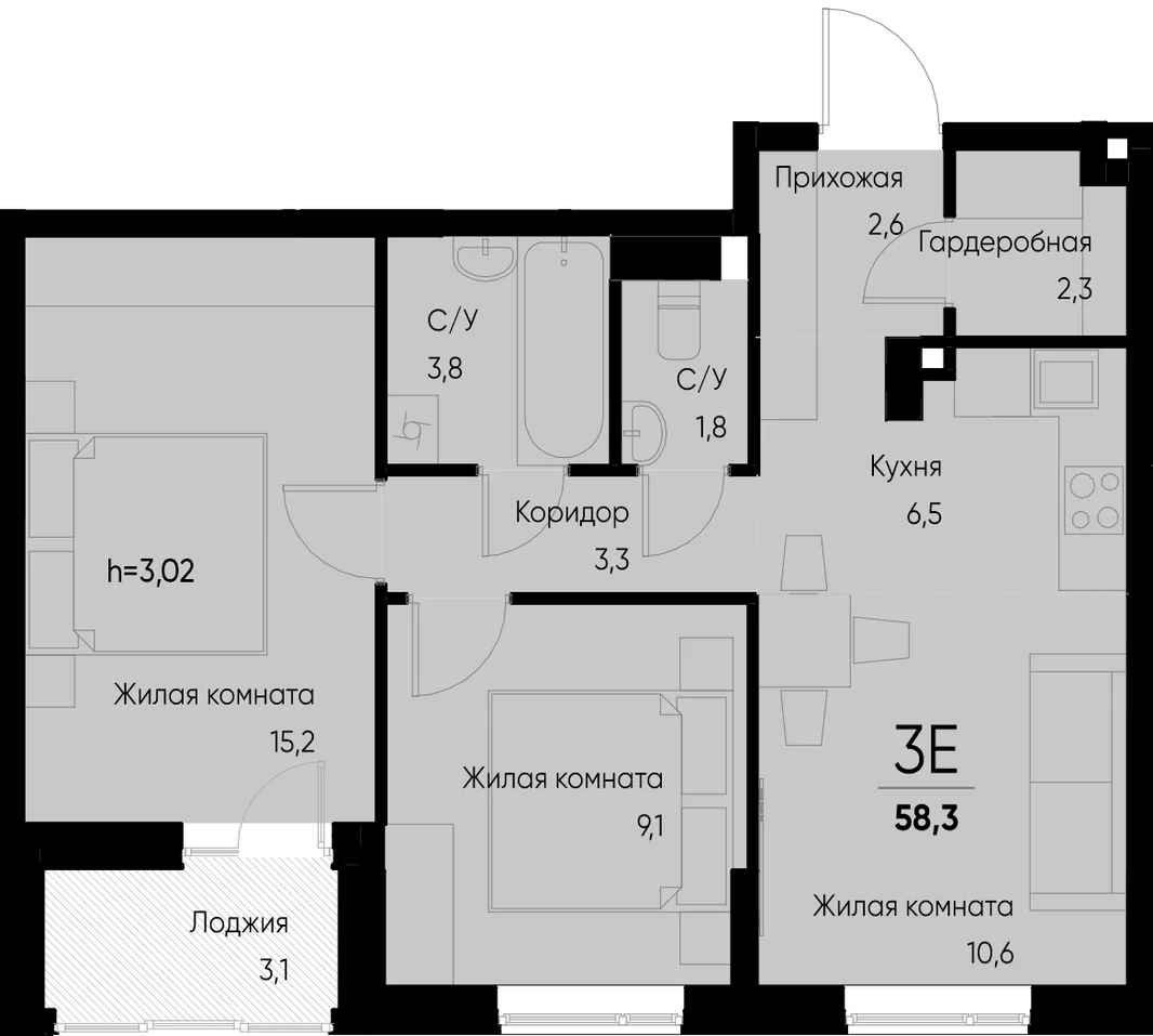 Планировка 3-комн. квартира, 60 м² ЖК «Васильевский остров»