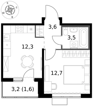 Квартира 1-комн. квартира, 33.7 м² ЖК «1-й Южный» Фото 1 Квартира 1-комн. квартира, 33.7 м² ЖК «1-й Южный» Фото 1