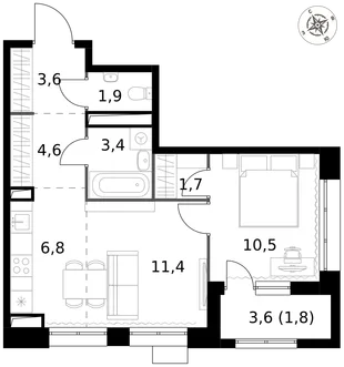 Квартира 2-комн. квартира, 45.7 м² ЖК «1-й Саларьевский» Фото 1 Квартира 2-комн. квартира, 45.7 м² ЖК «1-й Саларьевский» Фото 1