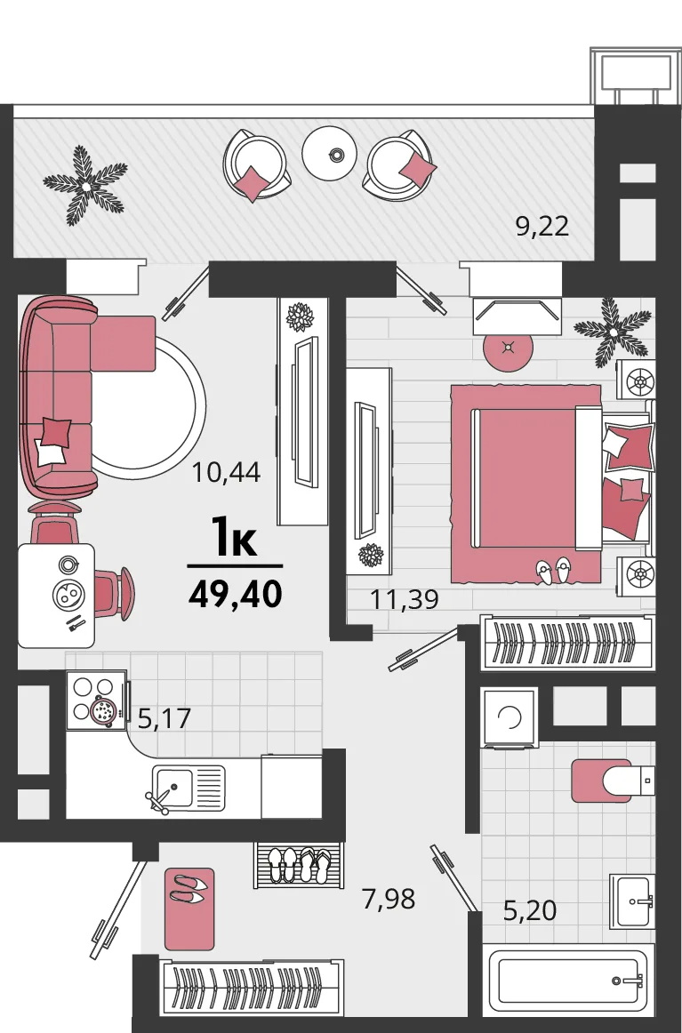 Планировка 2-комн. квартира, 49.4 м² ЖК «Родные просторы»