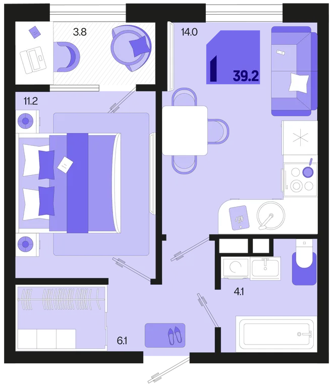 Планировка 1-комн. квартира, 39.2 м² ЖК «Первое место» Планировка 1-комн. квартира, 39.2 м² ЖК «Первое место»