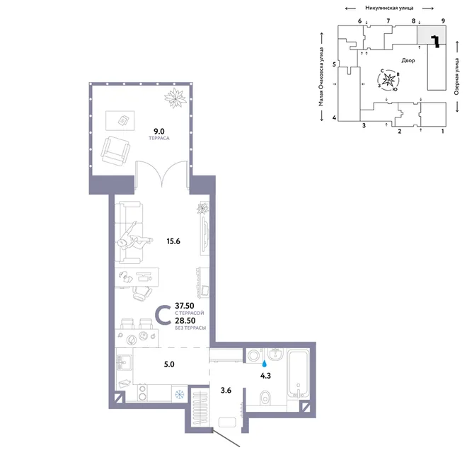 Планировка Студия, 37.5 м² ЖК «Страна.Озёрная» Планировка Студия, 37.5 м² ЖК «Страна.Озёрная»