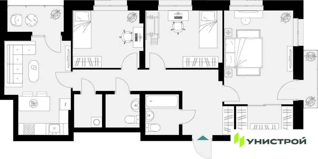 Планировка 3-комн. квартира, 83.41 м² ЖК «Уникум на Амирхана»