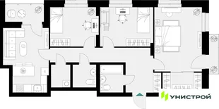 Планировка 3-комн. квартира, 83.41 м² ЖК «Уникум на Амирхана»