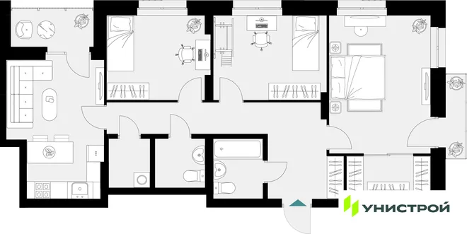 Планировка 3-комн. квартира, 83.41 м² ЖК «Уникум на Амирхана» Планировка 3-комн. квартира, 83.41 м² ЖК «Уникум на Амирхана»