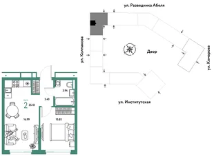 Планировка 2-комн. квартира, 35.18 м² ЖК «Страна.Парковая»