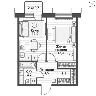 Квартира 1-комн. квартира, 41.5 м² ЖК «Флагман» Фото 1 Квартира 1-комн. квартира, 41.5 м² ЖК «Флагман» Фото 1