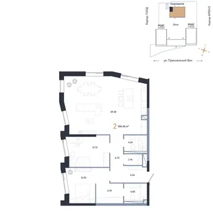 Планировка 2-комн. квартира, 104.34 м² ЖК «Репаблик»