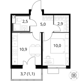 Квартира 1-комн. квартира, 32.4 м² ЖК «1-й Шереметьевский» Фото 1 Квартира 1-комн. квартира, 32.4 м² ЖК «1-й Шереметьевский» Фото 1