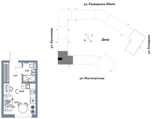 Планировка Студия, 20.55 м² ЖК «Страна.Парковая»