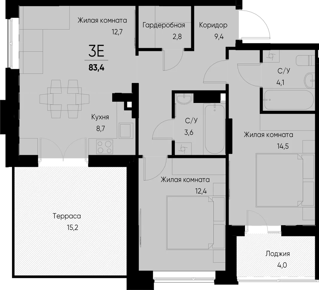 Планировка 3-комн. квартира, 87.5 м² ЖК «Васильевский остров»