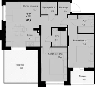 Планировка 3-комн. квартира, 87.5 м² ЖК «Васильевский остров»