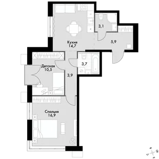 Квартира 2-комн. квартира, 58.7 м² ЖК «Флагман» Фото 1 Квартира 2-комн. квартира, 58.7 м² ЖК «Флагман» Фото 1