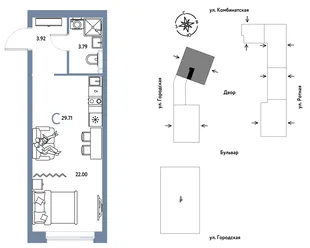 Планировка Студия, 29.71 м² ЖК «Уральский сад»