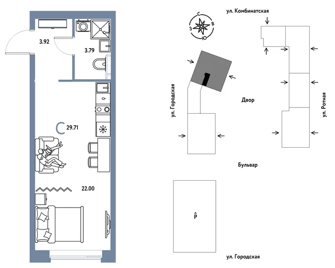 Планировка Студия, 29.71 м² ЖК «Уральский сад» Планировка Студия, 29.71 м² ЖК «Уральский сад»