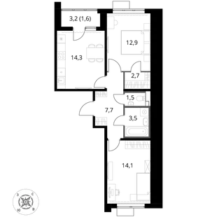 Квартира 2-комн. квартира, 58.3 м² ЖК «1-й Шереметьевский» Фото 1 Квартира 2-комн. квартира, 58.3 м² ЖК «1-й Шереметьевский» Фото 1