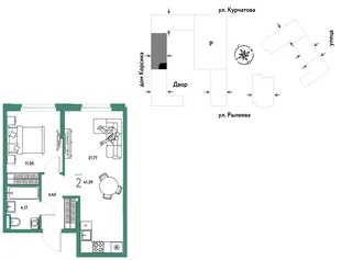 Планировка 2-комн. квартира, 41.59 м² ЖК «Остров-сад»