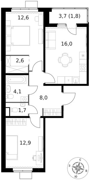 Квартира 2-комн. квартира, 59.7 м² ЖК «1-й Ясеневский» Фото 1 Квартира 2-комн. квартира, 59.7 м² ЖК «1-й Ясеневский» Фото 1