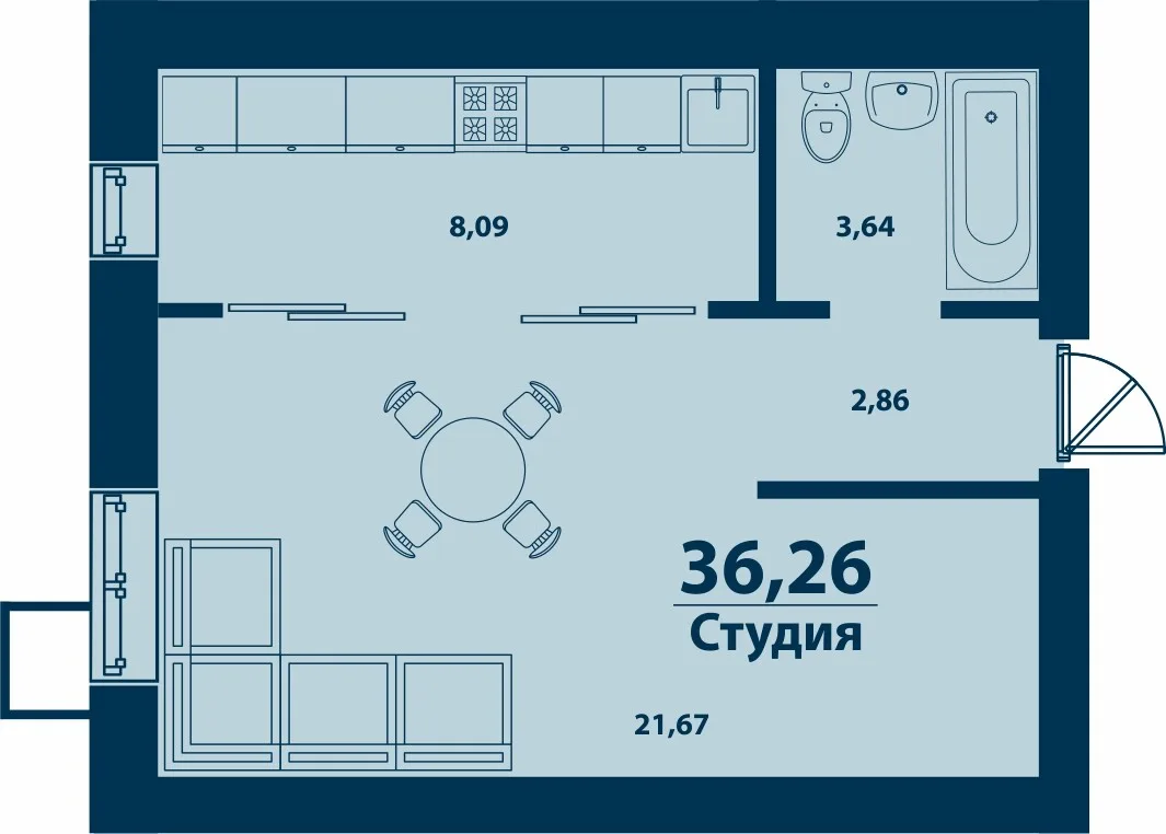 Планировка 1-комн. квартира, 36.26 м² ЖК «Город природы»