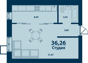Планировка 1-комн. квартира, 36.26 м² ЖК «Город природы»