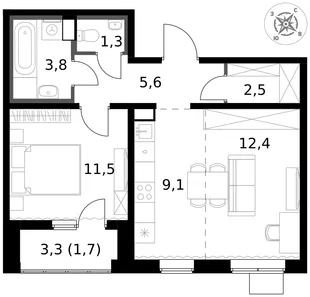 Квартира 2-комн. квартира, 47.9 м² ЖК «1-й Южный» Фото 1 Квартира 2-комн. квартира, 47.9 м² ЖК «1-й Южный» Фото 1