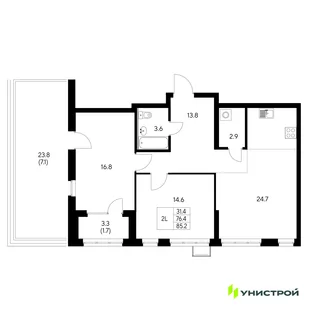 Планировка 2-комн. квартира, 85.2 м² ЖК «Стадиум»