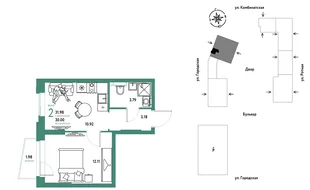 Планировка 2-комн. квартира, 31.98 м² ЖК «Уральский сад»