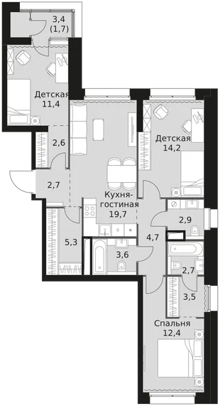Квартира 3-комн. квартира, 87.4 м² ЖК «Sky Garden» Фото 1 Квартира 3-комн. квартира, 87.4 м² ЖК «Sky Garden» Фото 1