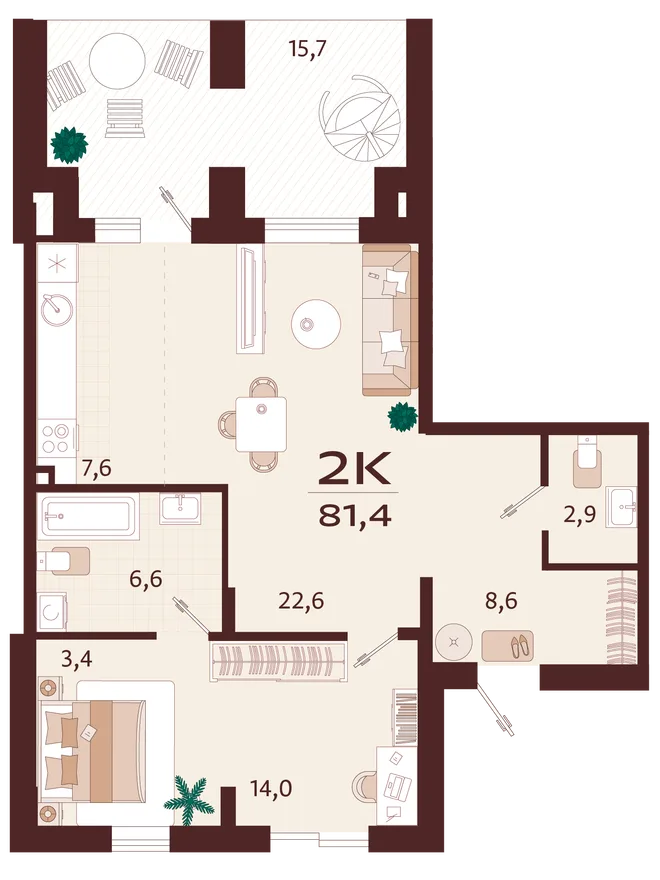 Планировка 2-комн. квартира, 81.4 м² ЖК «Роялта» Планировка 2-комн. квартира, 81.4 м² ЖК «Роялта»
