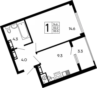 Планировка 1-комн. квартира, 35.5 м² ЖК «Семейный»