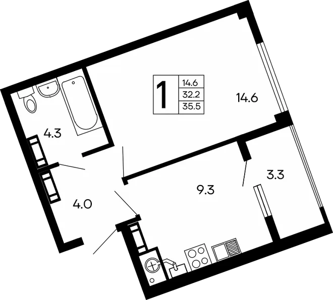 Планировка 1-комн. квартира, 35.5 м² ЖК «Семейный» Планировка 1-комн. квартира, 35.5 м² ЖК «Семейный»
