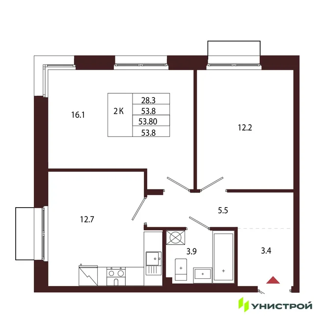 Планировка 2-комн. квартира, 53.8 м² ЖК «Лисино» Планировка 2-комн. квартира, 53.8 м² ЖК «Лисино»