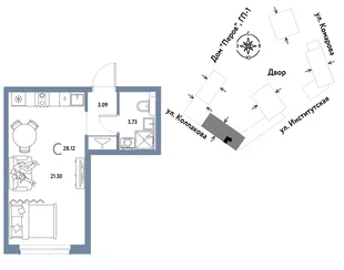 Планировка Студия, 28.12 м² ЖК «Страна.Парковая»