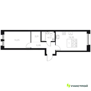 Планировка 1-комн. квартира, 47.36 м² ЖК «Statum»