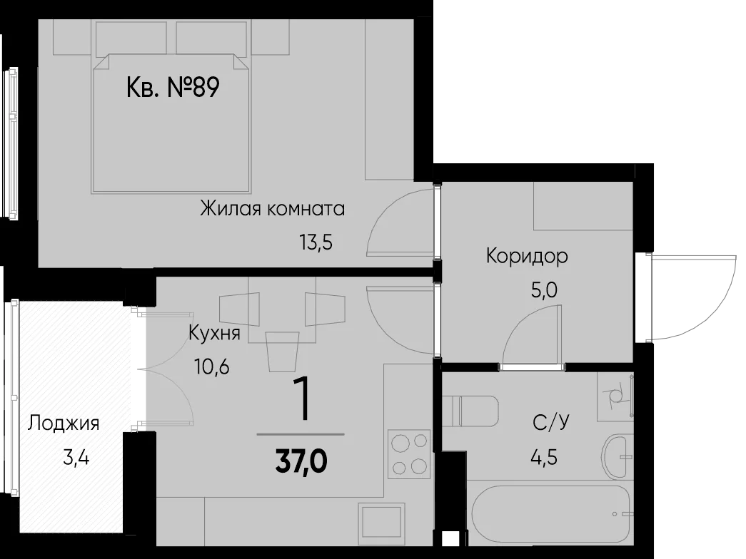Планировка 1-комн. квартира, 37.1 м² ЖК «Васильевский остров»