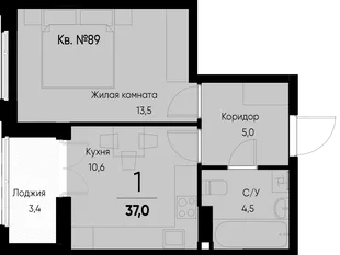 Планировка 1-комн. квартира, 37.1 м² ЖК «Васильевский остров»