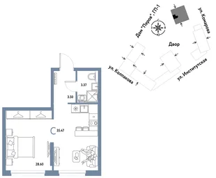 Планировка Студия, 35.47 м² ЖК «Страна.Парковая»