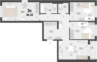 Планировка 3-комн. квартира, 85.3 м² ЖК «Барса»